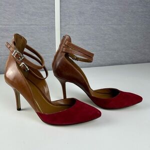 ENZO ANGIOLINI Women’s Eacelton Suede/Leather‎ Heels Color: Brown/Red Size: 7.5